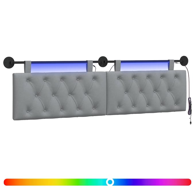 vidaXL - Hangend - hoofdbord - Met - LED-verlichting - Lichtgrijs - Stof