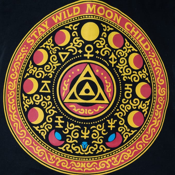 Iconic Classic Tote Bag - Luna Alchemy Wheel - Black 6oz - 5 stuks