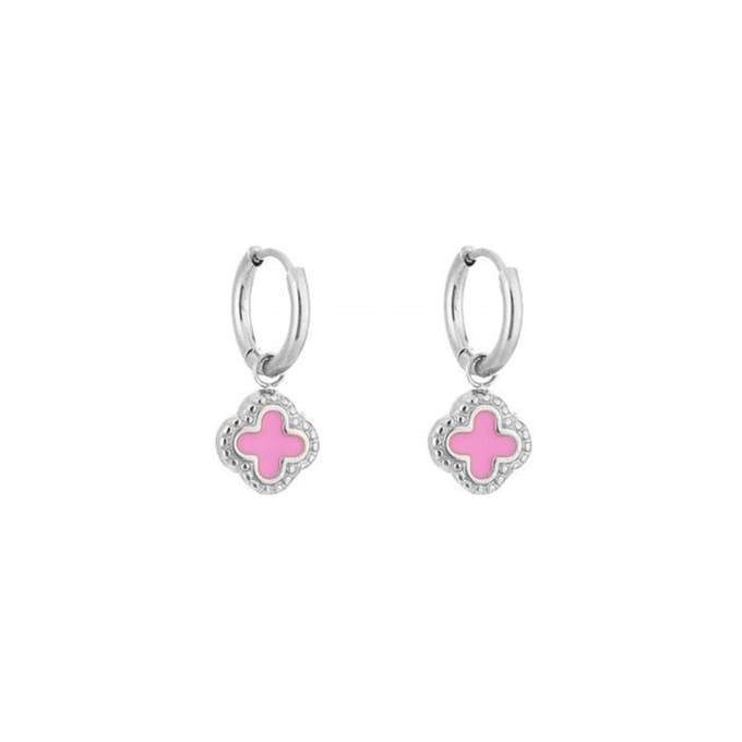 Bijoutheek Oorhangers Klaver Pink Zilver