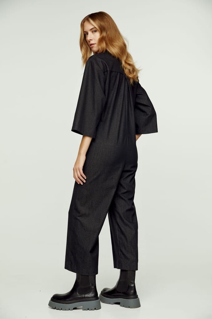 Donkergrijze denim jumpsuit