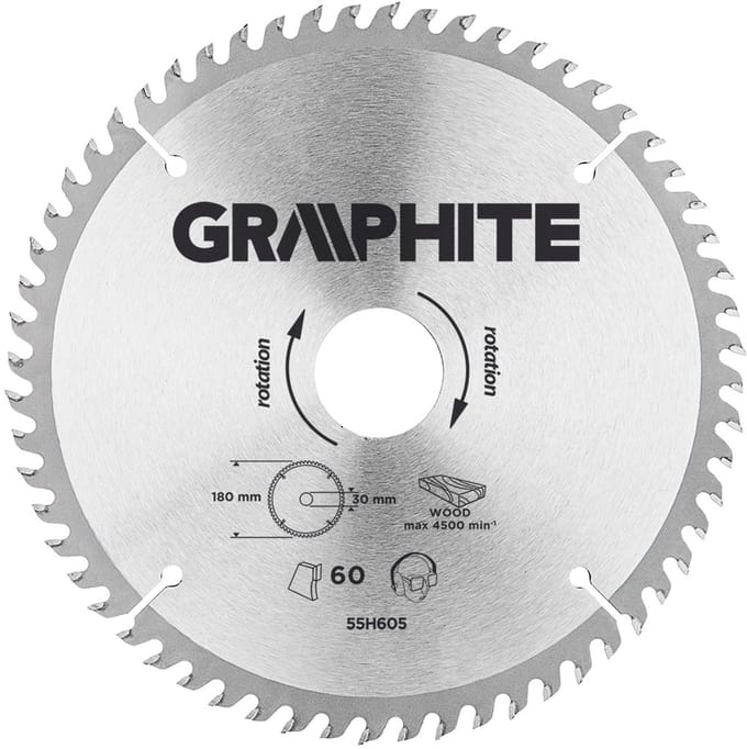 GRAPHITE Cirkelzaagblad 180 mm, 60 tands, Hout
