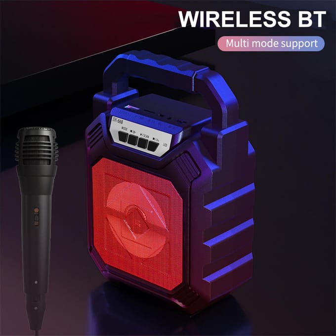 Draagbare BT Karaoke Machine Oplaadbare Draadloze Buitenspeaker Op Batterijen Met Microfoon zwart