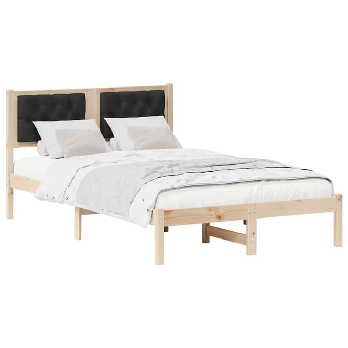 vidaXL - Bedframe - met - hoofdeinde - Zwart - 120 - x - 190 - cm - Massief - grenenhout