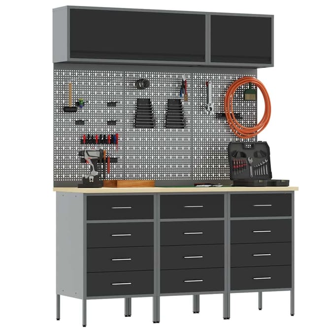 vidaXL - Werkkast - Set - met - lade - met - opslag - 8 - st - Zwart