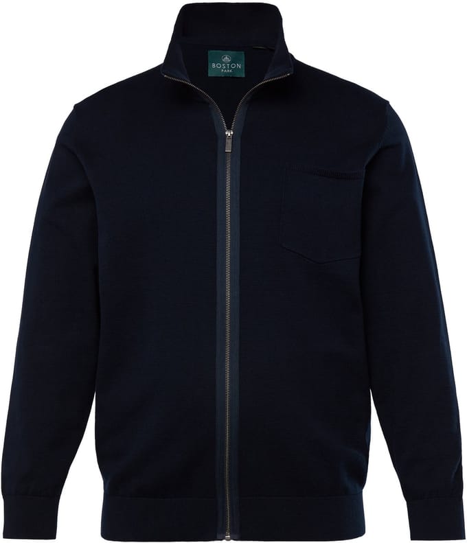 Boston Park - Heren - Gebreid vest FLEXLASTIC® opstaande kraag rits - Navy blauw - Maat 68+