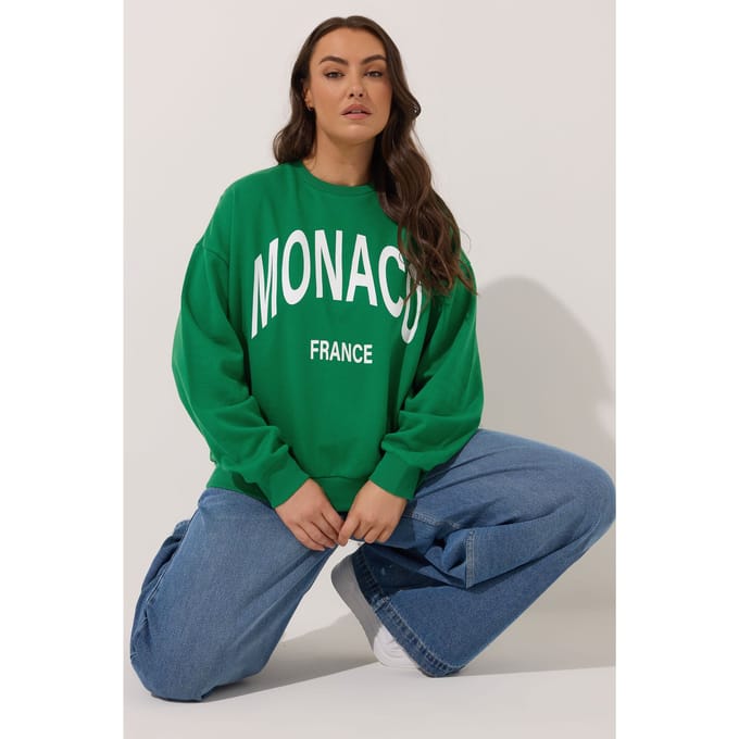 Yours Green Monaco Slogan Sweatshirt Size 44
