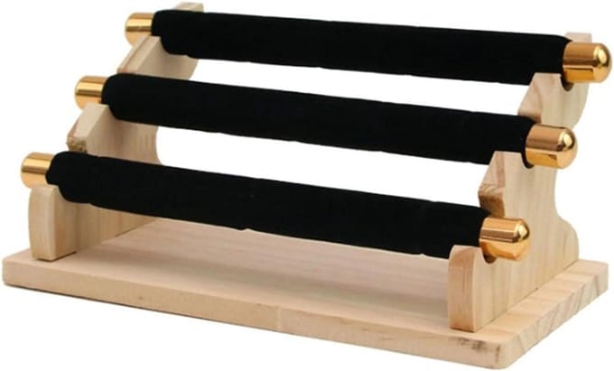 Sieraden Displaystandaard - Sieraden Organizer - Sieraden Presenteren - Drie Tiers - Tafelblad Model - Hout en Grijs