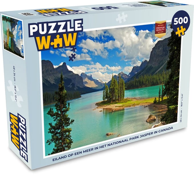 Puzzel Eiland op een meer in het Nationaal park Jasper in Canada - Legpuzzel - Puzzel 500 stukjes