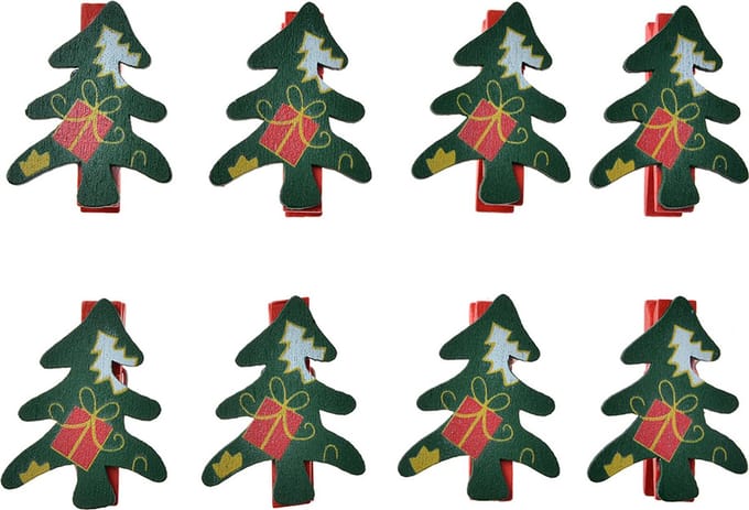 Clayre & Eef Decoratieve Knijpers 3x1x4 cm Groen Hout Kerstbomen