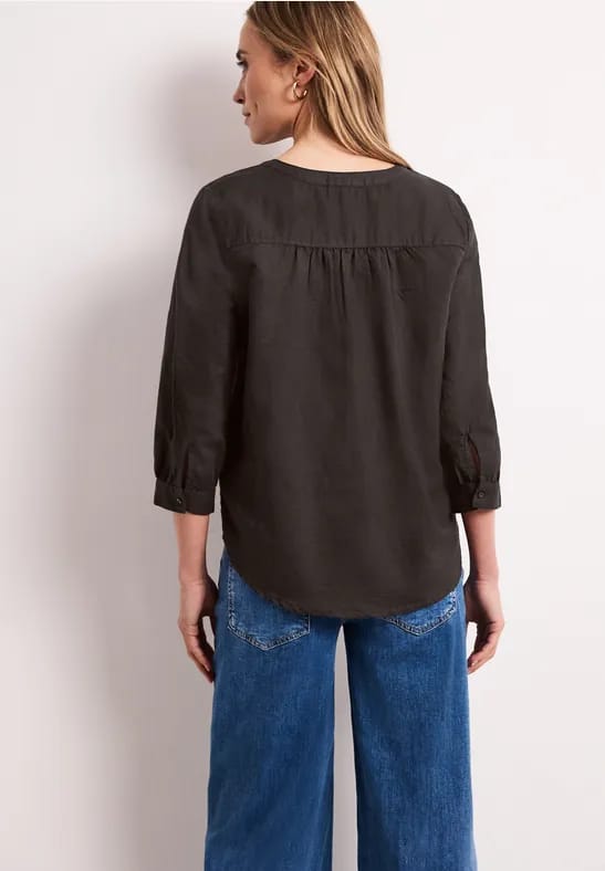 Blouse met gespleten hals van linnenmix