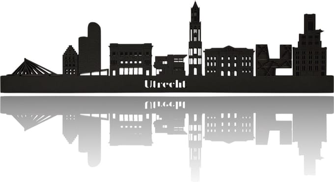 Skyline van Utrecht - Zwart-mdf - 110cm - Wanddecoratie van hout