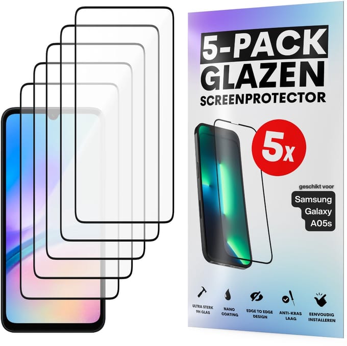 Screenprotector - Geschikt voor Samsung Galaxy A05s - Gehard Glas - Full Cover Tempered Glass - Case Friendly - 5 Pack