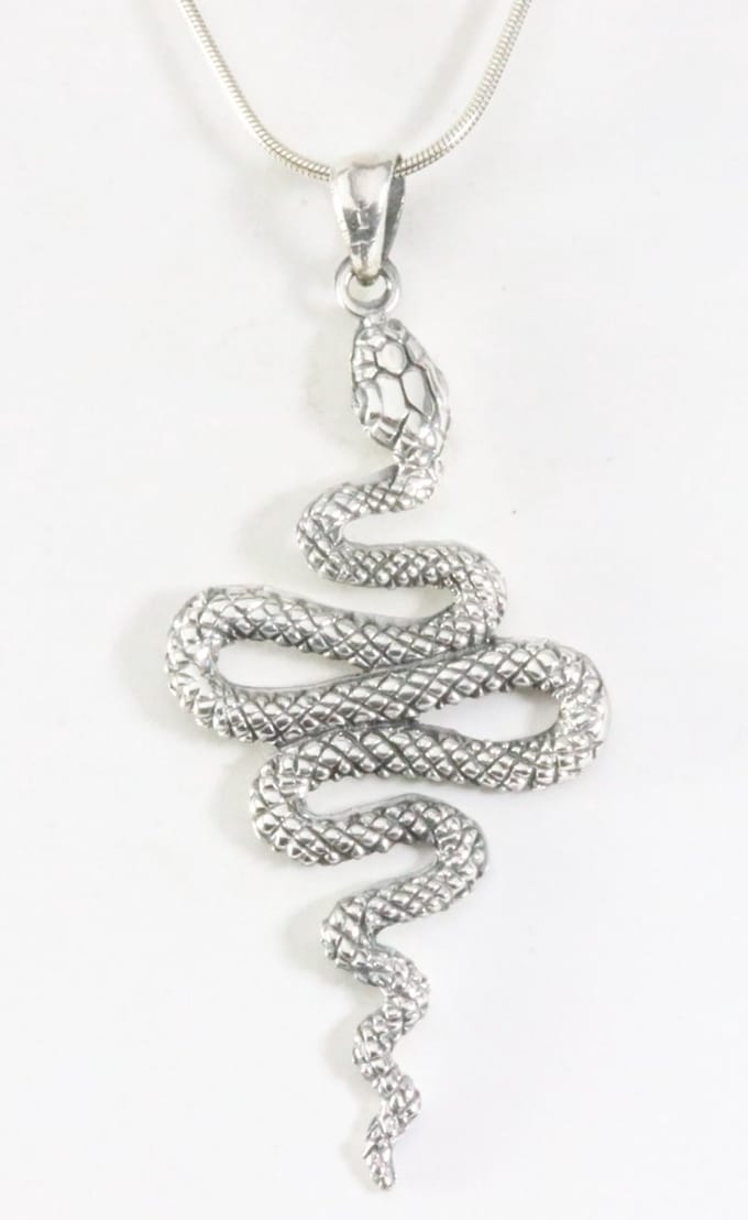 Zilveren slang hanger aan ketting