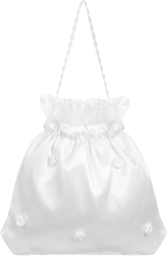 Elegante Witte Bruidstas van Satijn met Bloemaccent - Feestelijk Handtasje