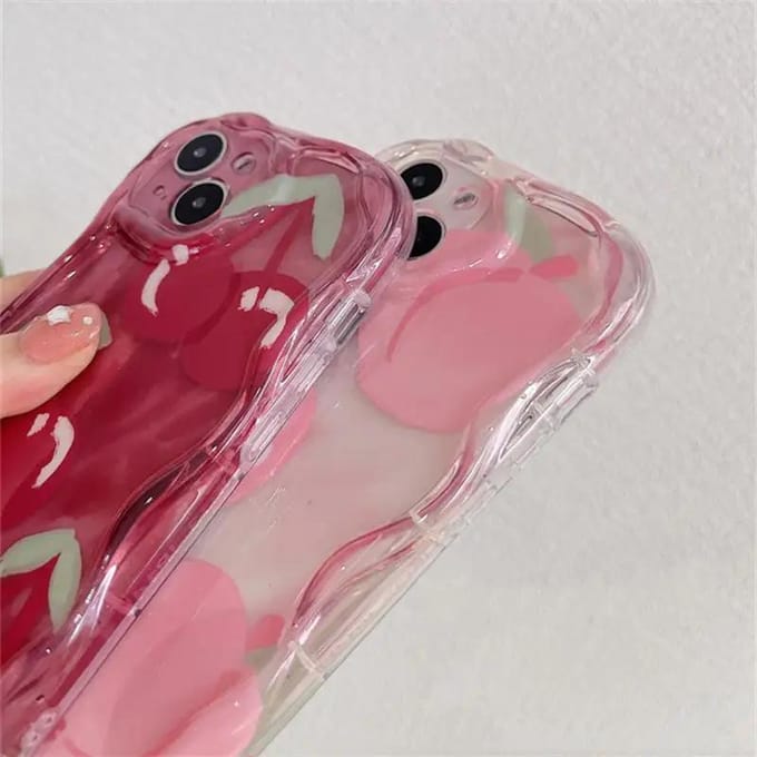 Coque pour iPhone 15 Pro Max 14 11 13 12 Mini XR 6s 6 8 7 Plus X XS SE Fleur Texture Ondulée Rose Pêche Cerise Couverture Souple For iPhone 14 Pro pink