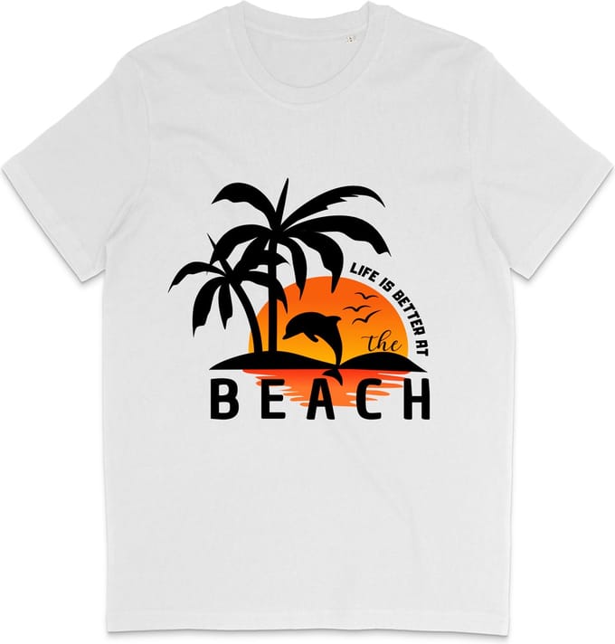 T Shirt Heren en Dames - Life is Better at the Beach - Wit - S