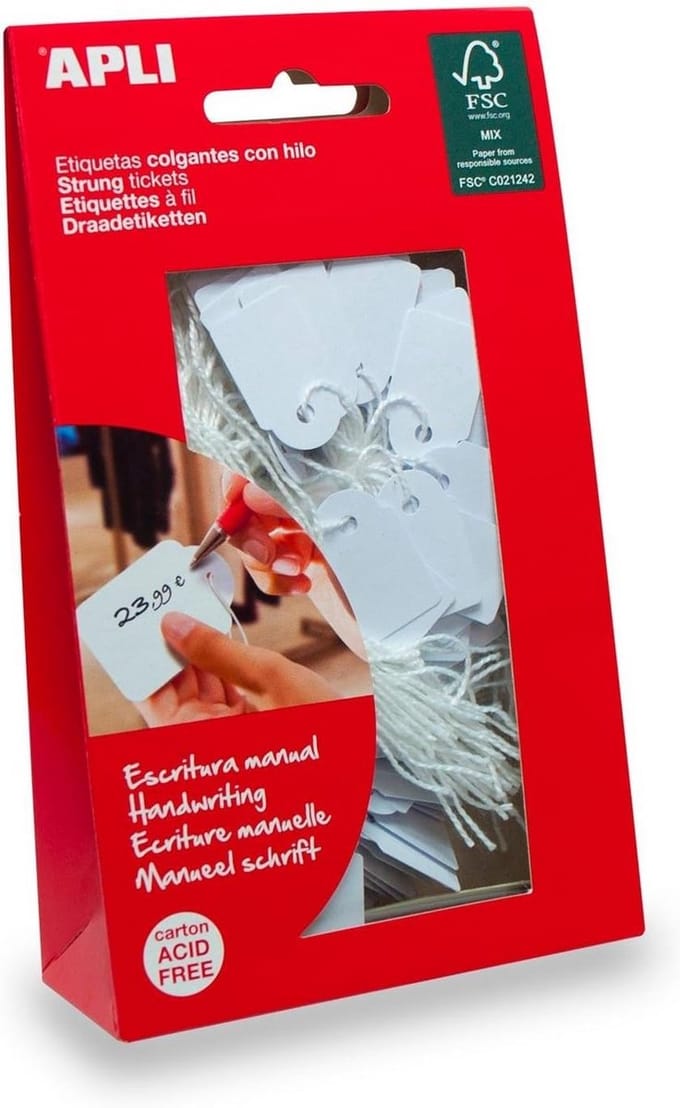 200 Witte Hanglabels met Verstelbare Draad - 13x34 mm Kwaliteitskarton Etiketten