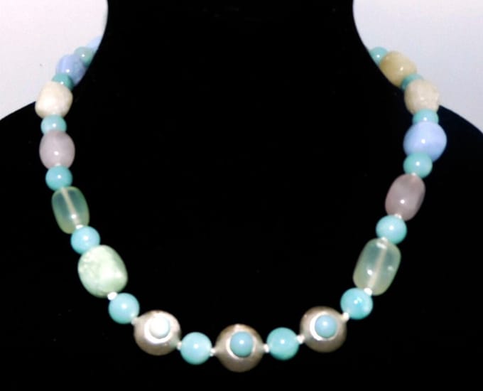 Hetty'S - Elegant collier -grote zilveren kralen met Amazoniet - Zilver slot