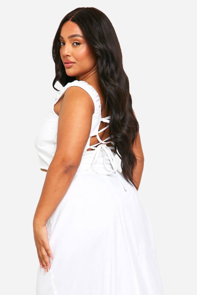 boohoo Dames Plus Geweven Borduur Midaxi Rok | Wit | Maat: 46