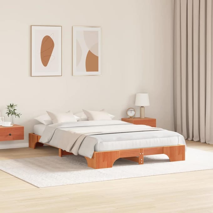 vidaXL - Bedframe - Wasbruin - 120 - x - 200 - cm - Massief - grenenhout