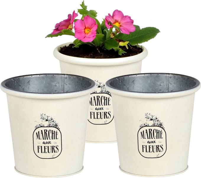Sunnydays /plantenpot/bloempot - 3x - zink - ivoorwit - D14 x H13 cm