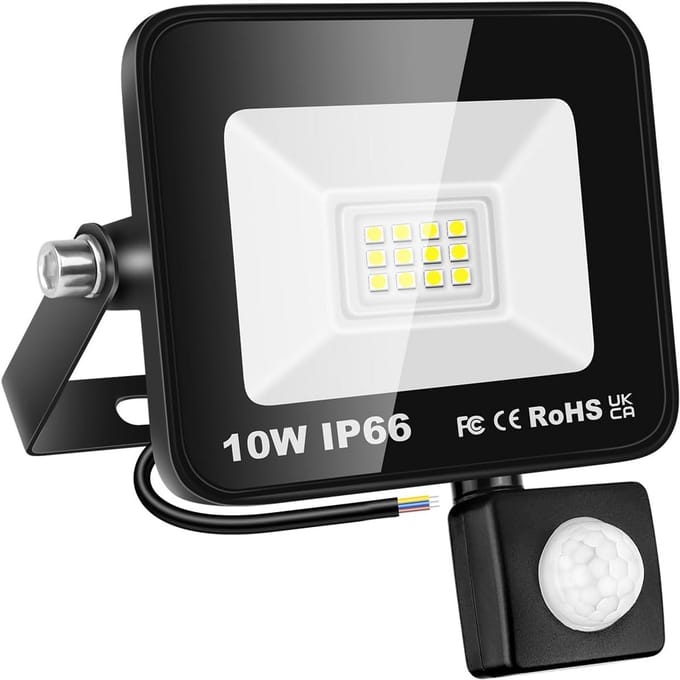 10W LED Buiten Schijnwerper met Bewegingsmelder - Koel Wit Veiligheidsverlichting voor Tuin en Garage