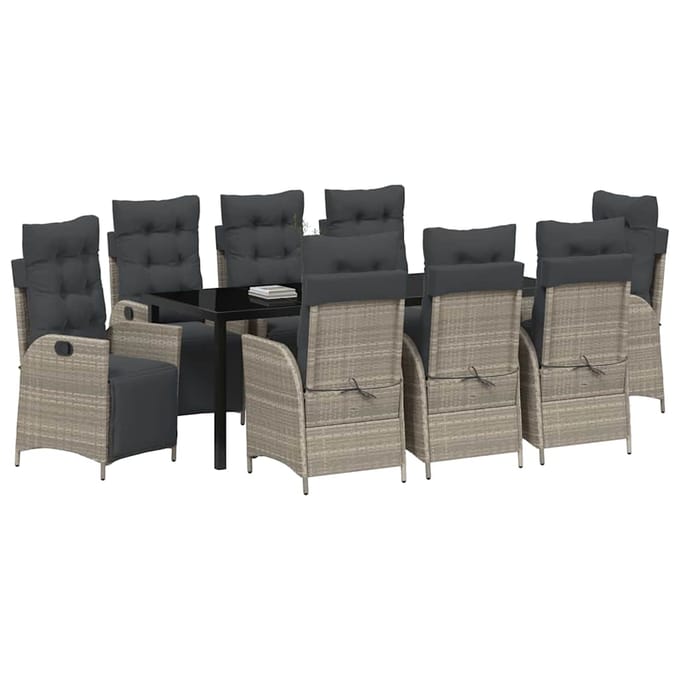 vidaXL - Tuin - Eettafel - Set - 9 - st - Lichtgrijs - poly - rattan