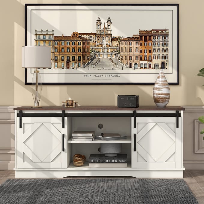 Dressoir - 150x40x60 cm - Met Schuifdeuren - Verstelbare Planken - Landelijke Stijl