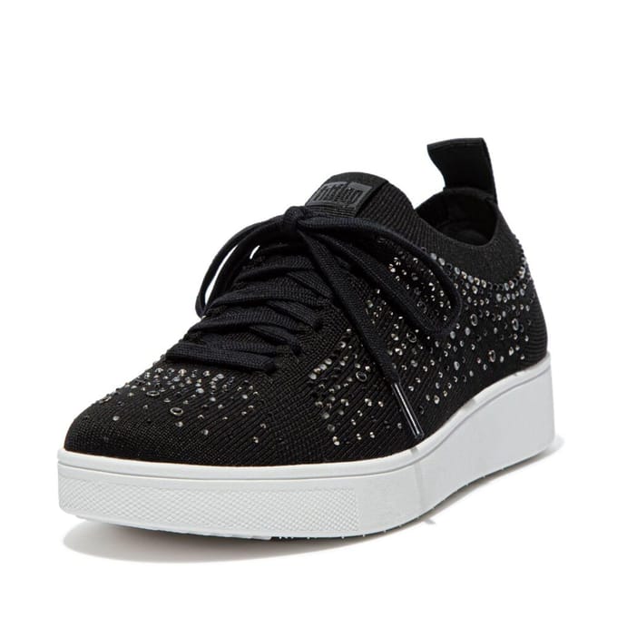 Fit Flop Dames Rally Crystal Gehaakte Sneakers (Zwart)