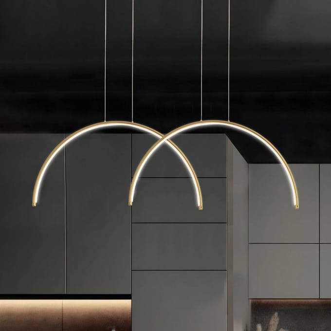 Viokef LED hanglamp Megan, lengte 95 cm, goudkleurig, 2-lamps.