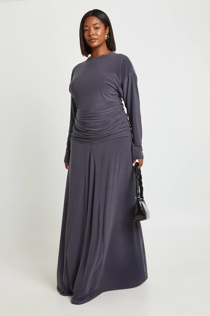 boohoo Dames Plus Blouson Top Met Lange Mouwen | Leisteengrijs | Maat: 44