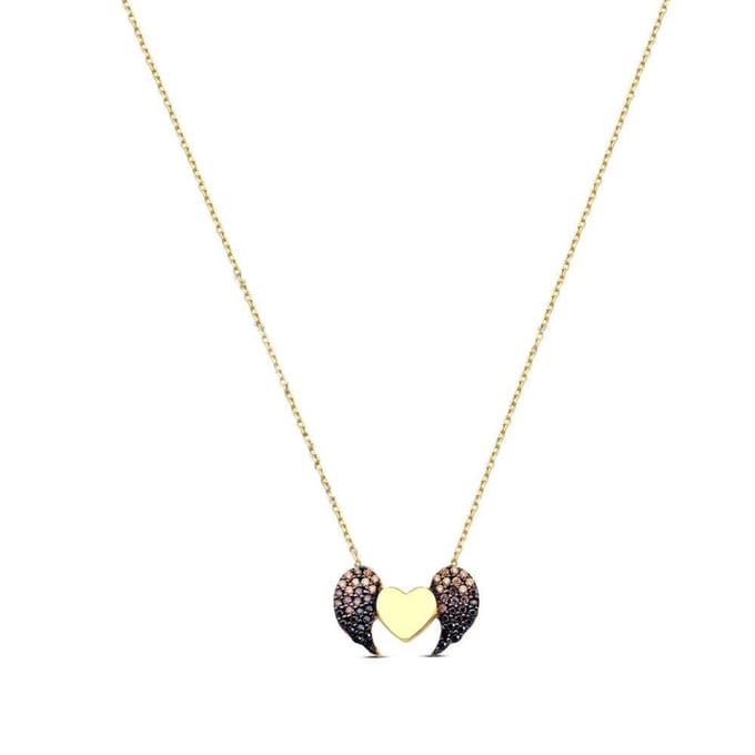 Vleugels en Hart Pendant Hanger met 18k Goud Sier  - Ketting 35cm +5cm