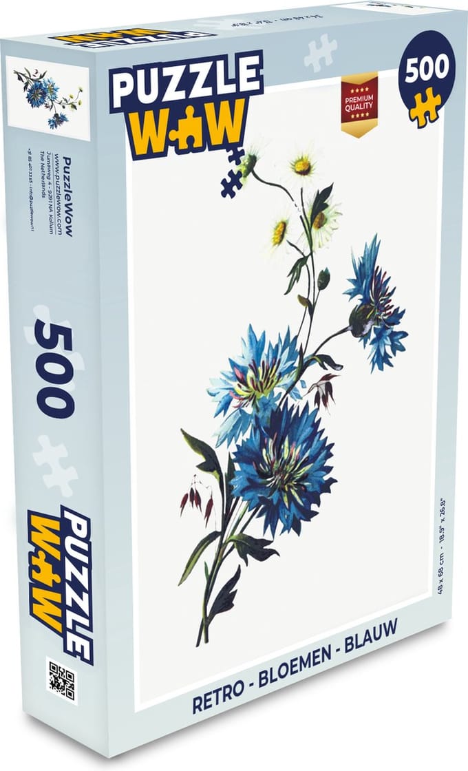 Puzzel Retro - Bloemen - Blauw - Legpuzzel - Puzzel 500 stukjes