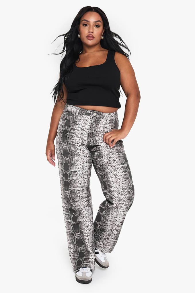 boohoo Dames plus slang wijde pijpen jeans | Snake | Maat: 28