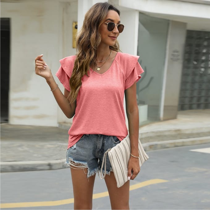 SUNMOOL Dames Blouse - Dames Shirt - Dames Top - V-hals - Roze - Maat : M