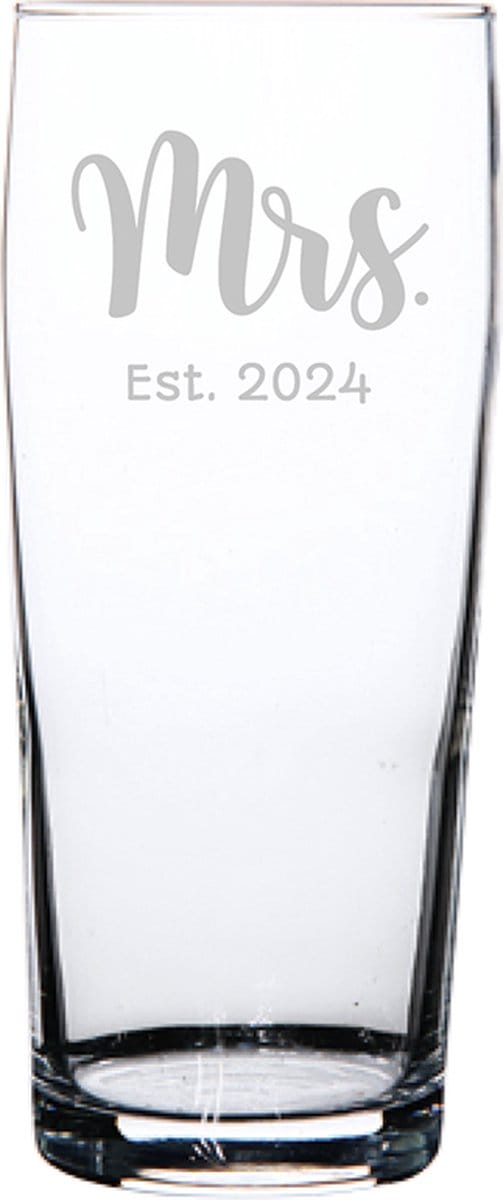 Gegraveerde bierfluitje 19cl Mrs. Est. 2024