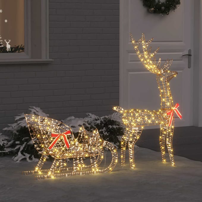 vidaXL - Rendier - Trek - Slede - 200 - LED's - Warmwit - 70 - x - 26 - x - 129 - cm - PET
