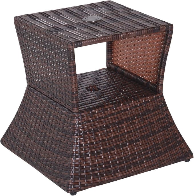 Rotan rieten salontafel met parasolgat voor buiten