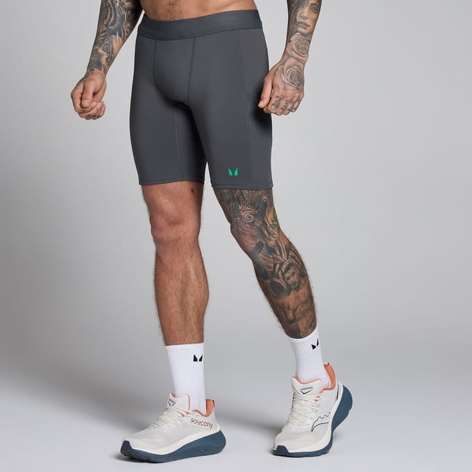 MP Men's Hybrid Pocket Half Tight - Donkergrijs/Groen - XS