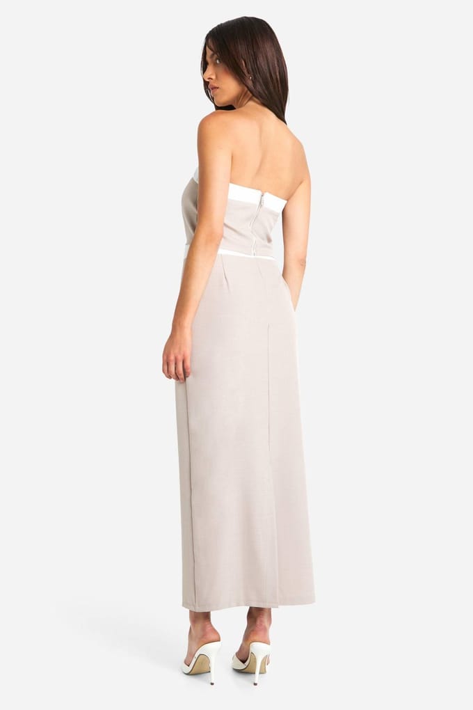 boohoo Dames Textured Linen Look Contrast Column Maxi Skirt | Taupe | Maat: 6