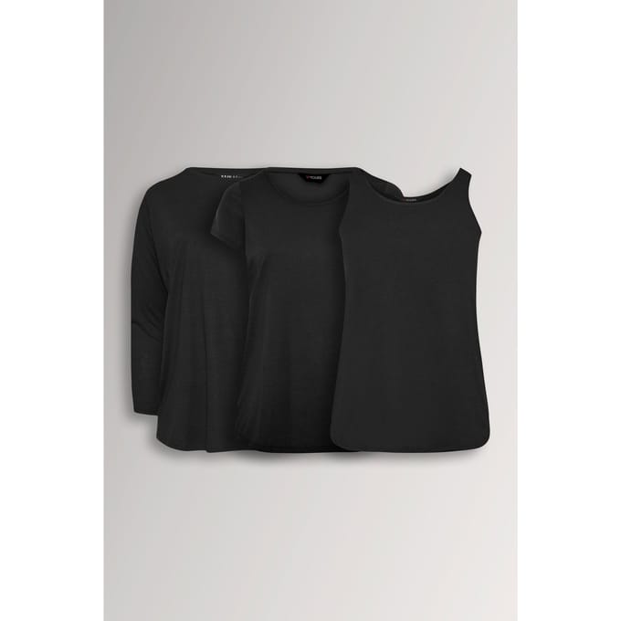 Yours 3Pack Zwarte Core Tshirt Essentials Set Size 44