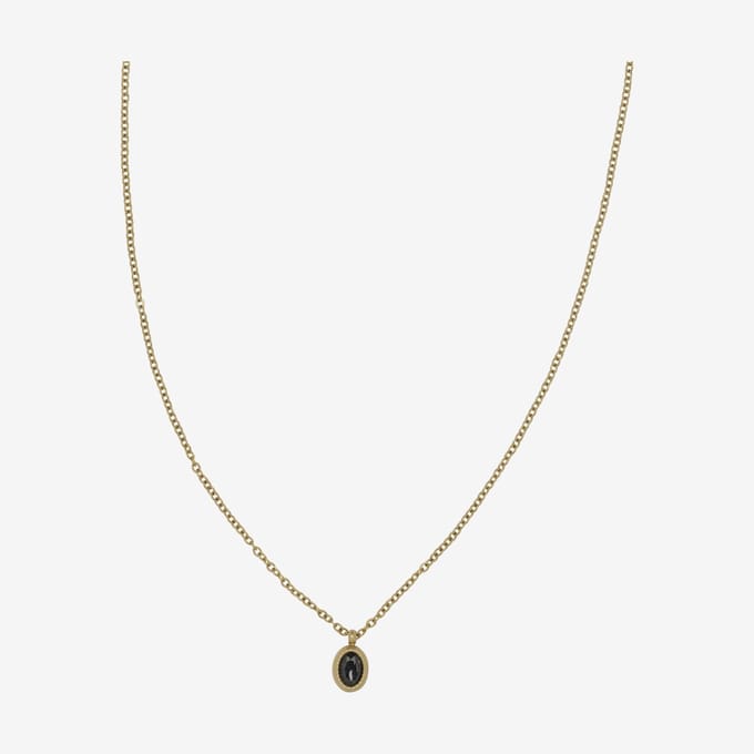 Essenza Round Black Stone Necklace Gold