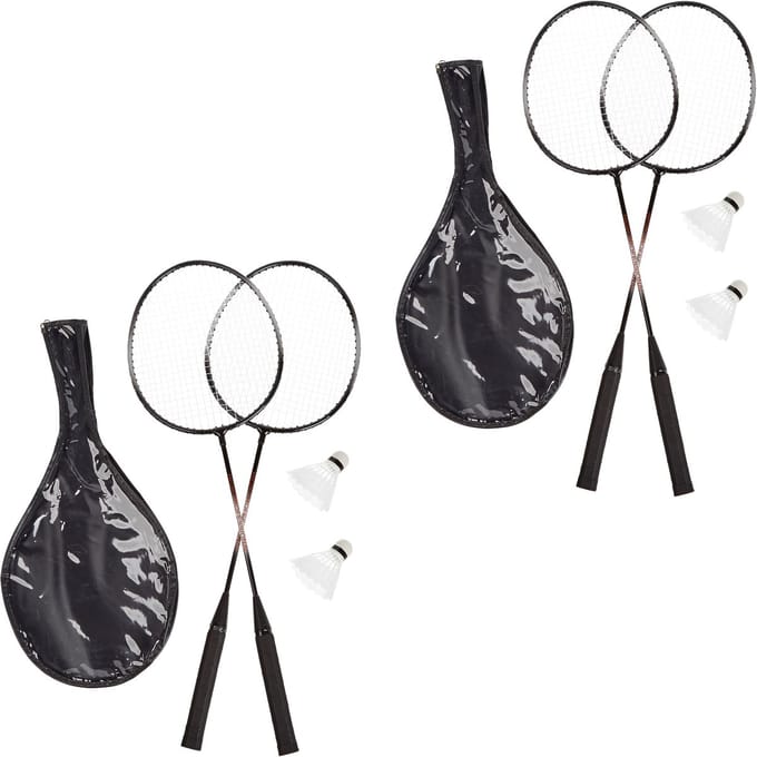 2x badmintonset - met 4 rackets en 4 shuttles - draagagtas met schouderband