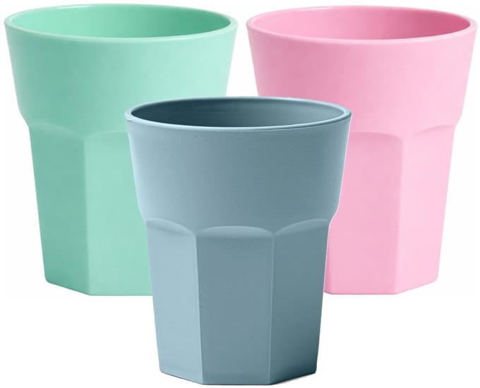 Plasticforte onbreekbare drinkglazen - 9x stuks - kunststof/plastic - mix van 3 kleuren - 360 ml - 10 x 9 cm