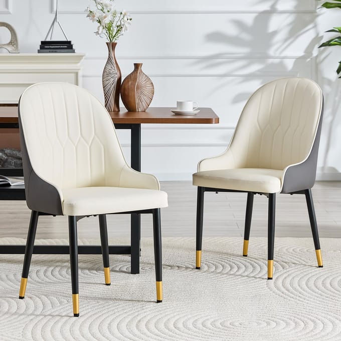 REDOM Eetkamerstoelen Set Van 2 - Ergonomisch En Waterafstotend - Modern - Metaal En Kunstleer - Donkergrijs Wit