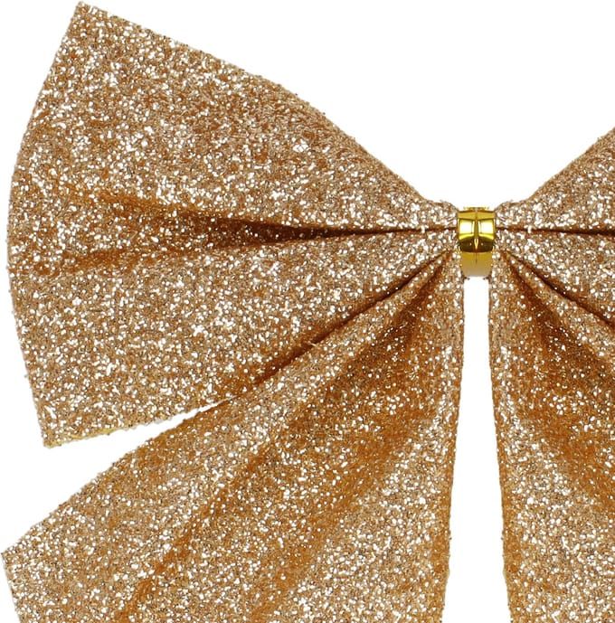 Springos Kerstboomhanger | Strik | Gouden Glitter | 3 Stuks | 11 Cm