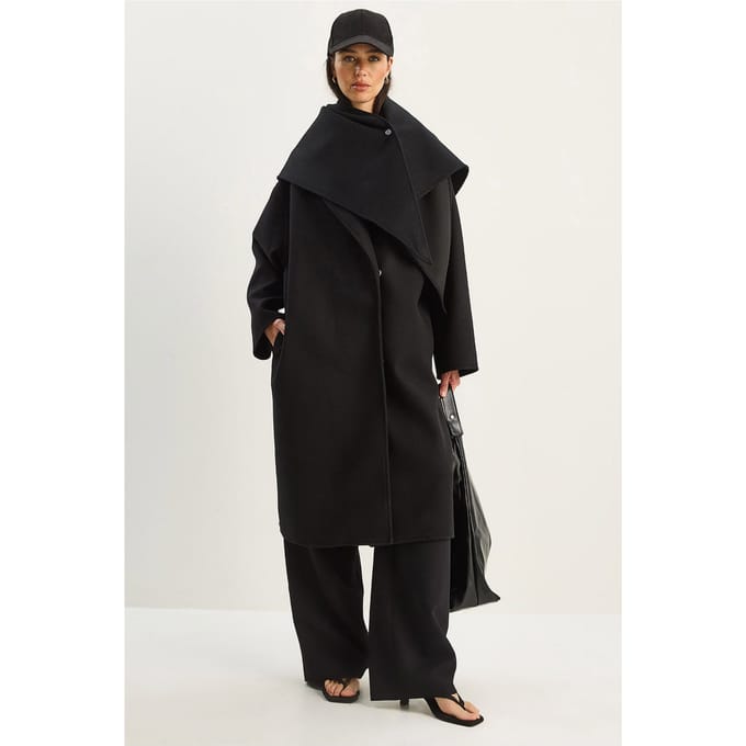 Oversized Sjaalkraag Geknoopte Jas