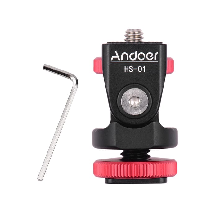 HS-01 Cold Shoe Mount Adapter Beugelhouder Aluminiumlegering met 1/4 Inch Schroef voor LED zwart