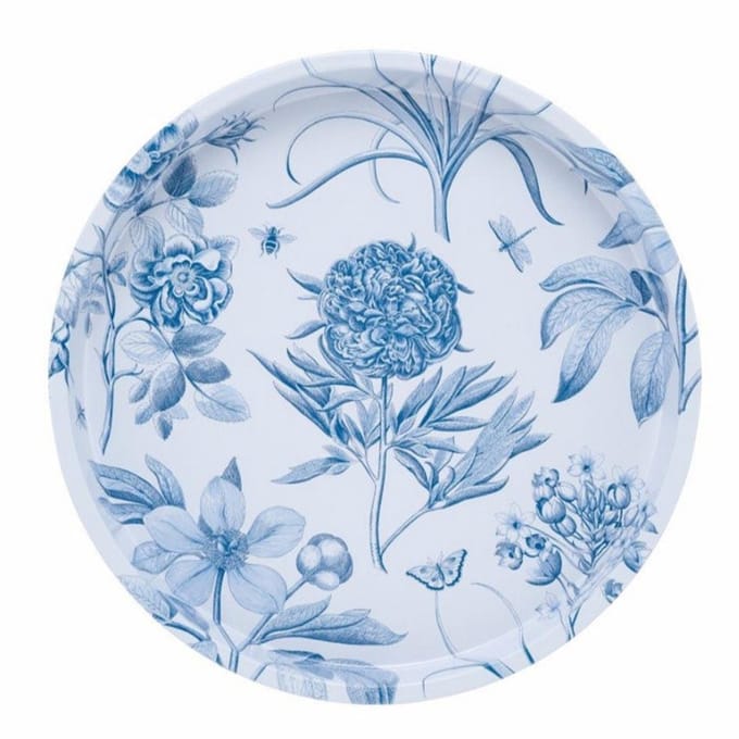 Dienblad rond 31 cm - Blue etching and Roses - Sanderson Tray