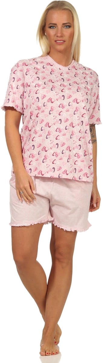 Dames Shorty pyjama's korte mouw in hartje allover look in melange-look - ook in oversized